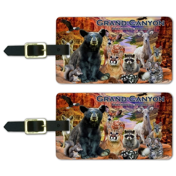 Grand Canyon National Park Arizona AZ Animals Cougar Bear Deer Raccoon Luggage ID Tags Suitcase Carry-On Cards - Set of 2