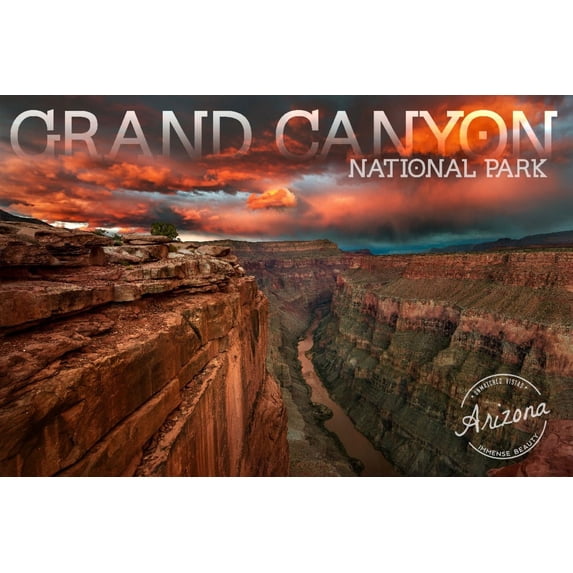 Grand Canyon National Park, Arizona, Red Sky (9x12 Wall Art Print, Home Decor)
