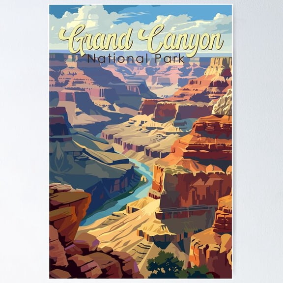 Grand Canyon National Park Illustration Travel Art Vintage Poster Wall Art, Modern Wall Decor For Living Room Bedroom, 12x18 UNFRAMED