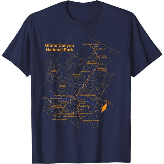 Grand Canyon National Park Trail Map Hiking Love Tee Unisex T-Shirt for Men Women Kids Toddler,Navy Color,Size YS