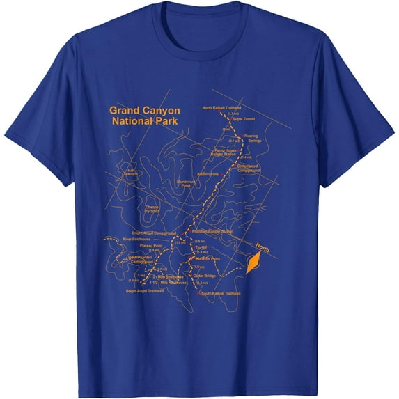 Grand Canyon National Park Trail Map Hiking Love Tee Unisex T-Shirt for Men Women Kids Toddler,Royal Blue Color,Size 3XL