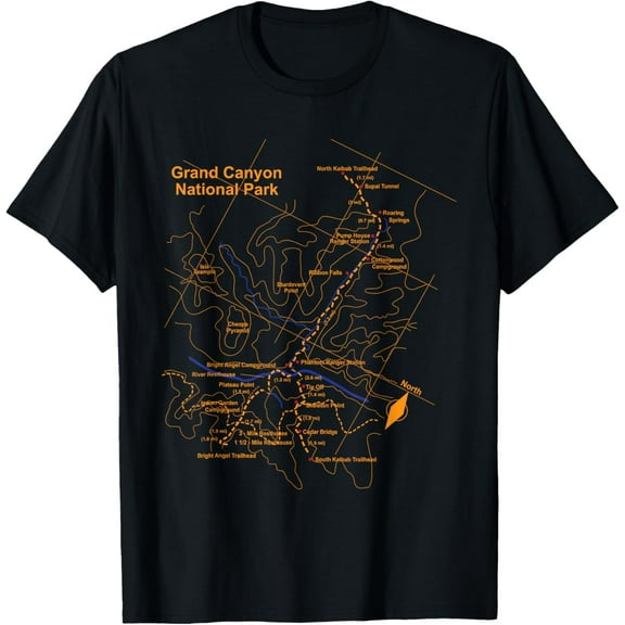 Grand Canyon National Park Trail Map T-Shirt Hiking Love Tee T-ShirtMen and women, Black T-shirt, size: Extra large