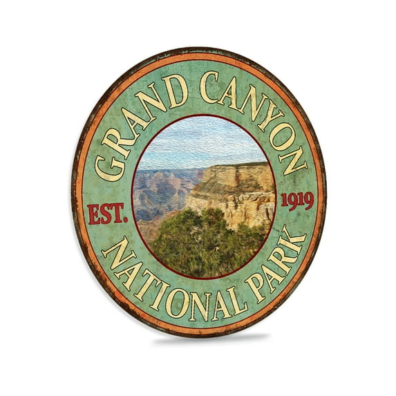 Grand Canyon National Park Vintage Looking Sign Rustic Wall Art Cabin Decoration Wall Décor 14" Round 100142001003