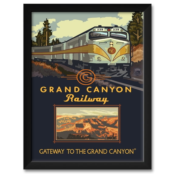 Grand Canyon Railway Diesel Train Professionally Framed Art Print from Travel Artwork by Artist Paul A. Lanquist Framed Art Size: 20" x 26"