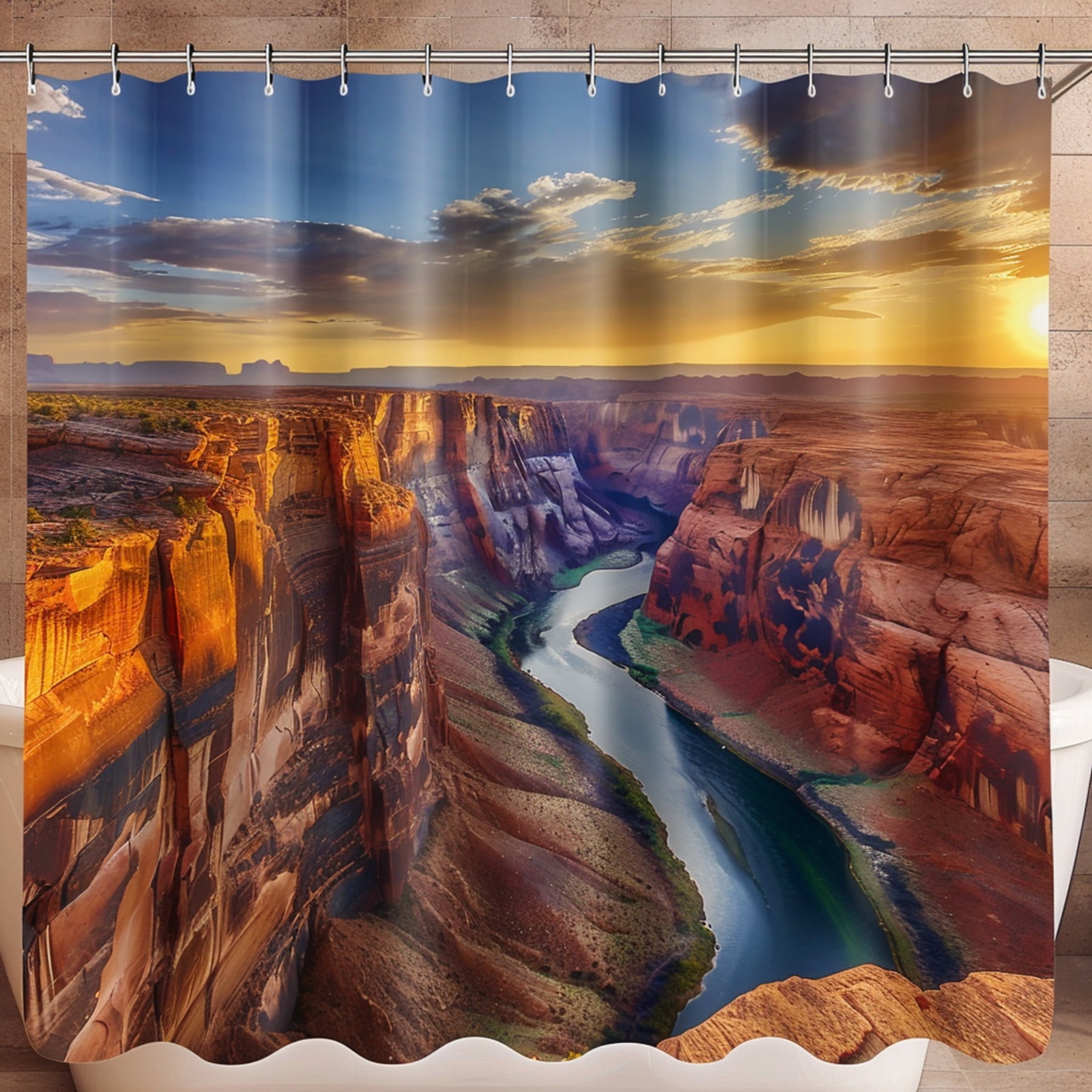 Grand Canyon Sunrise Shower Curtain HyperRealistic Canyon Landscape ...