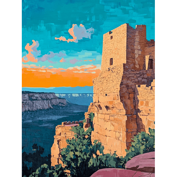 Grand Canyon Sunset Cliff Dwelling Canvas Print/Wall Art Suitable for Living Room Bedroom Office Hotel Lobby and Restaurant Decoration.
