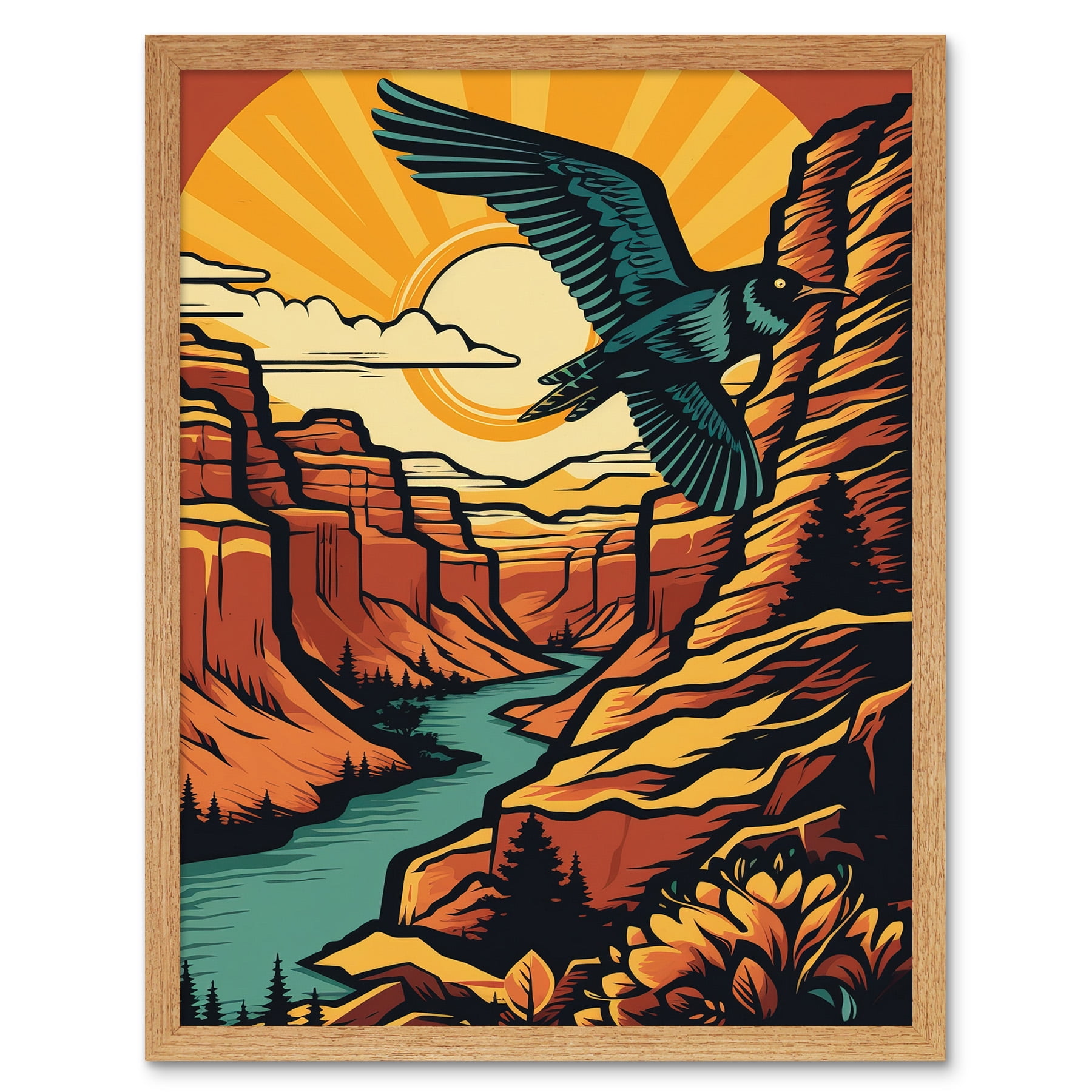 Grand Canyon Sunset Modern Landscape Rockabilly Americana 50s Extra Large  XL Wall Art Poster Print 