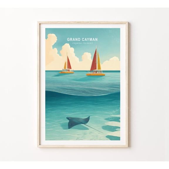 Grand Cayman Cayman Islands Minimalist Travel Wall Art, Unframed Canvas 16x20in