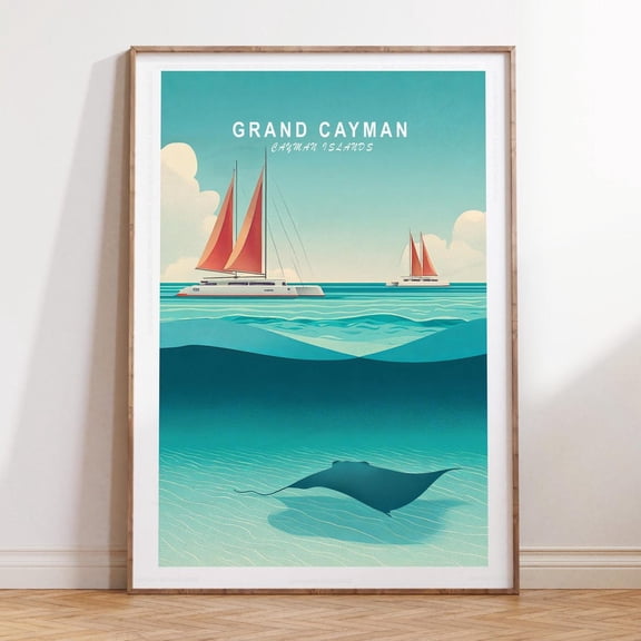 Grand Cayman Cayman Islands Tropical Beach Wall Art, Unframed Paper Print Size 8x12