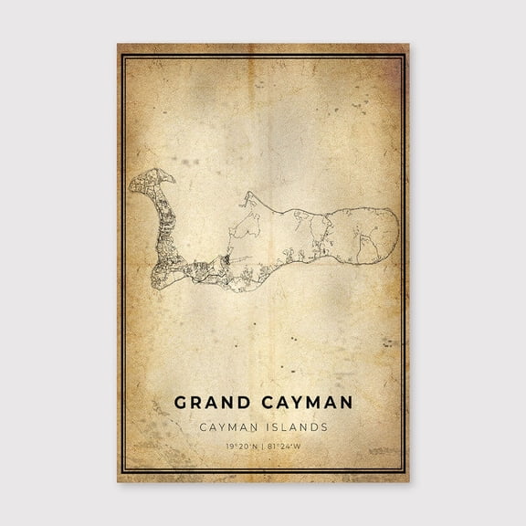 Grand Cayman Map Print: Modern Vintage Wall Artfor Living Room Bedroom Office Farmhouse Neutral Home Artwork Ready to Hang 8x12 inch