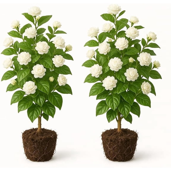 Grand Duke Jasmine Live Plant, Set of 2 Fragrant Sambac Double White Flowering Plant, Full Sun