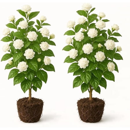 Grand Duke Jasmine Live Plant, Set of 2 – Fragrant Sambac Double White Flowering Plant, Full Sun