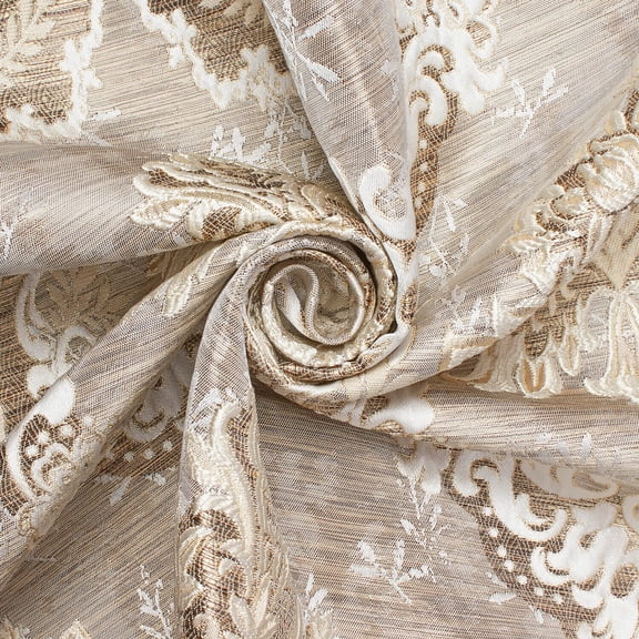 Grand Extra Wide Metallic Damask Heavyweight Upholstery & Decor 110" Polyester Jacquard Fabric By The Yard (1 Yard, Tan)
