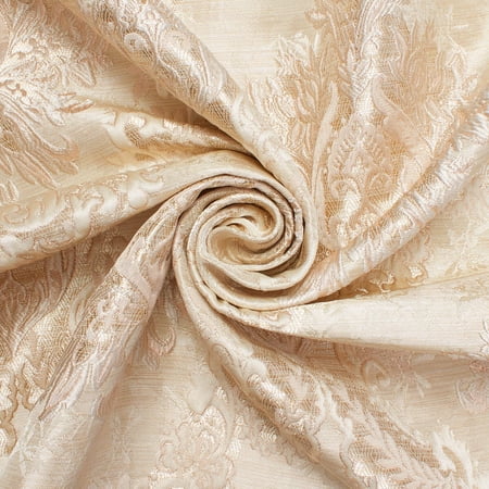 Grand Extra Wide Metallic Damask Heavyweight Upholstery & Decor 110" Polyester Jacquard Fabric By The Yard (5 Yards, Beige)