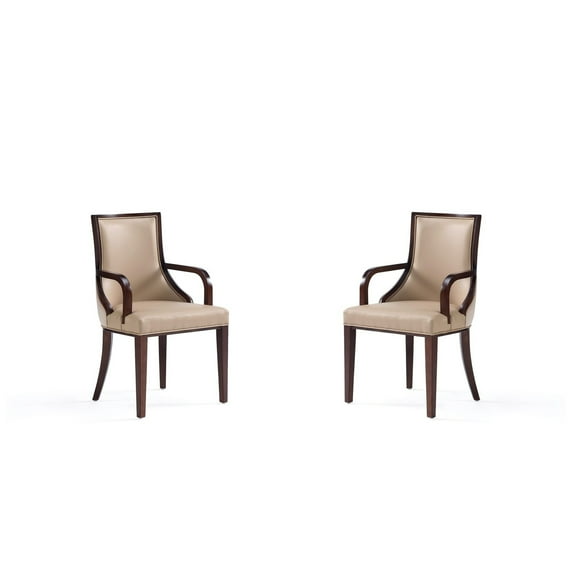 Manhattan Comfort Grand 18.5" Faux Leather Dining Armchair in Tan (Set of 2)
