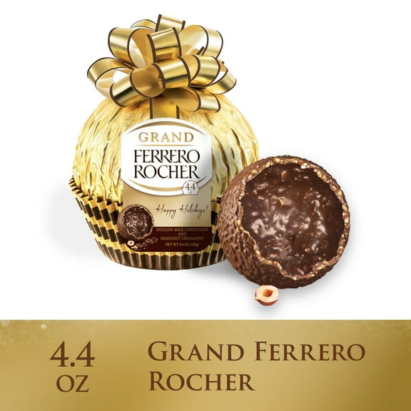 Grand Ferrero Rocher, Premium Gourmet Milk Chocolate Hazelnut, Holiday Chocolate Ornament, 4.4 oz