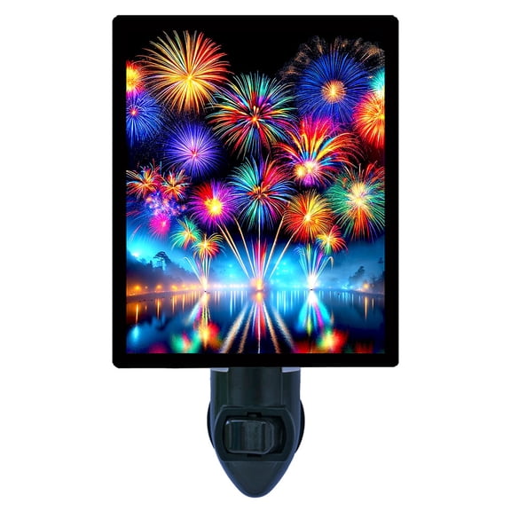 Grand Finale Night Light Vibrant Fireworks Display, Celebration Scene, Patriotic Home Dcor, Free Switchable Insert