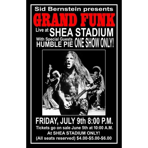 Grand Funk Replica SHEA Stadium 1971 Concert Poster