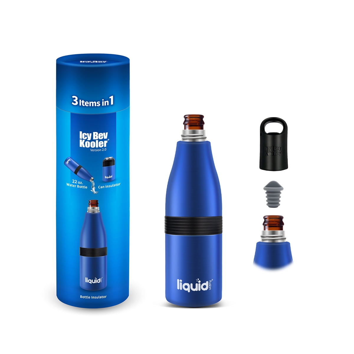 3in1 Beer Bottle Insulator with Opener & Stopper Stainless Can holder 12oz  Blue