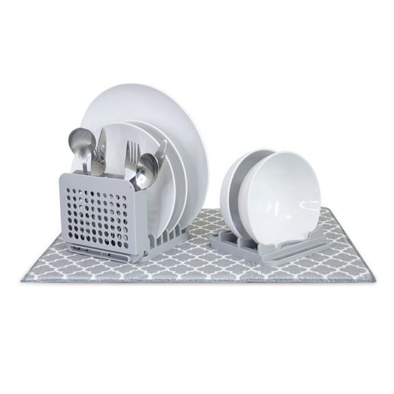 Grand Fusion Gray Dish Drying Rack with Ultra Absorbent Microfiber Mat, Light Gray 20"x 15.5"x 6"