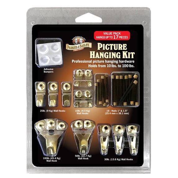Grand Fusion Picture Hanging Kit, Assorted Hooks, 10-100 Lbs Maximum Load, 17 Pieces, 17 Pack