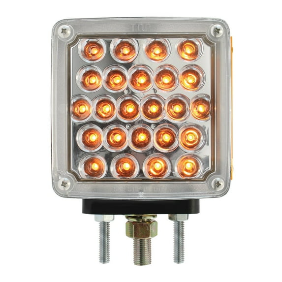 Grand General 77623 Pearl 4.5? Square Double Face LED Amber/Red/Clear Pedestal Light for Truck, SUV, RV, Vehicle, Trailer - Driver Side