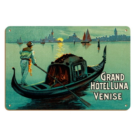 Grand Hotel Luna - Venice (Venise) Italy - Vintage Travel Poster c.1920s - 8 x 12 inch Vintage Wood Art Sign price history and forecast - Pacifica Island Art