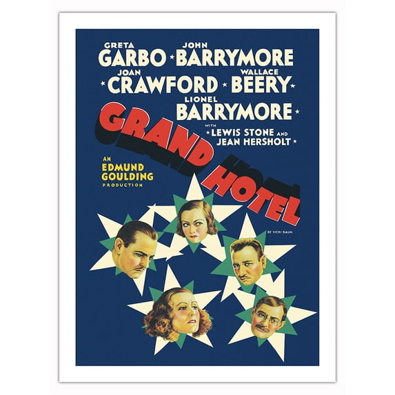 Grand Hotel - Starring Greta Garbo John Barrymore Joan Crawford Wallace Beery - Vintage Film Movie Poster c.1932 - Bamboo Fine Art 290gsm Paper Print (Unframed) 24x32in