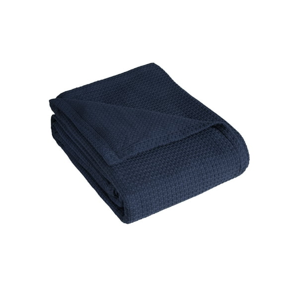 Grand Hotel Woven Cotton Blanket, King, Navy