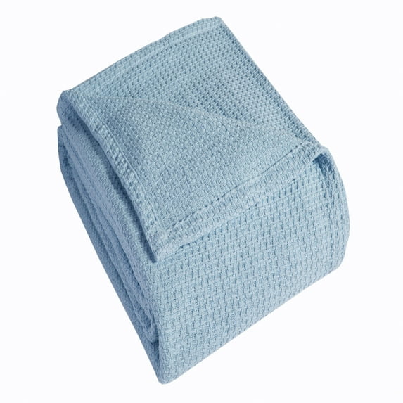 Grand Hotel Woven Cotton Blanket, Twin, Pearl Blue