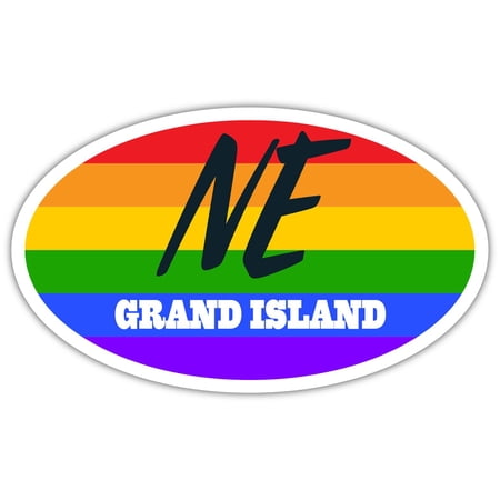 Grand Island NE Nebraska Hall County Rainbow Pride Flag 6 Stripes Pride Flag Euro Decal Bumper Sticker 3M Vinyl 3" x 5"