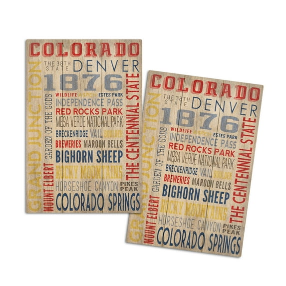 Grand Junction, Colorado, Rustic Typography (4x6 Birch Wood Postcards, 2-Pack Stationary, Rustic Home Wall Decor)