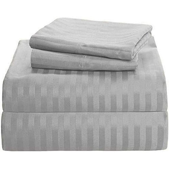 Grand King 6 PC Bed Sheet Set - 600 Thread Count Pure Egyptian Quality Cotton 6 Piece (Sheet Set & Extra Pillow Cases) Grand King Size Fit Up 15" Inch to 18" Inch Deep Pocket Silver Grey Stripe Color