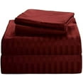 thumbnail image 1 of Grand King 6 PC Bed Sheet Set - 600 Thread Count Pure Egyptian Quality Cotton 6 Piece (Sheet Set & Extra Pillow Cases) Grand King Size Fit Up 15" Inch to 18" Inch Deep Pocket Burgundy Stripe Color, 1 of 4