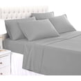 thumbnail image 1 of Grand King 6 PC Bed Sheet Set - 600 Thread Count Pure Egyptian Quality Cotton 6 Piece (Sheet Set & Extra Pillow Cases) Grand King Size Fit Up 15" Inch to 18" Inch Deep Pocket Grey Solid Color, 1 of 4