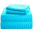 thumbnail image 1 of Grand King 6 PC Bed Sheet Set - 600 Thread Count Pure Egyptian Quality Cotton 6 Piece (Sheet Set & Extra Pillow Cases) Grand King Size Fit Up 15" Inch to 18" Inch Deep Pocket Turquoise Stripe Color, 1 of 4
