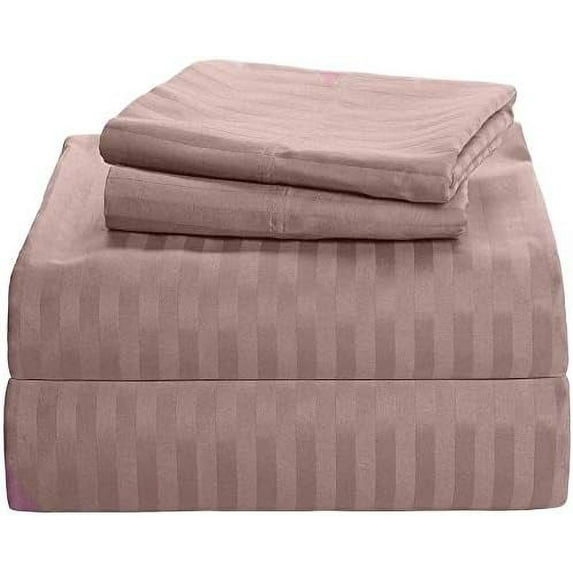 Grand King 6 PC Bed Sheet Set - 600 Thread Count Pure Egyptian Quality Cotton 6 Piece (Sheet Set & Extra Pillow Cases) Grand King Size Fit Up 9" Inch to 12" Inch Deep Pocket Taupe Stripe Color