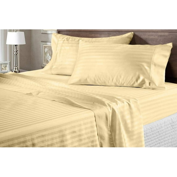 Grand King Size 4-Piece Sheet Set, 500 Thread Count 100% Egyptian Cotton, Breathable & Cooling Sheets, 19-22 Inch Deep Pocket, Grand King Size (Stripe, Beige)