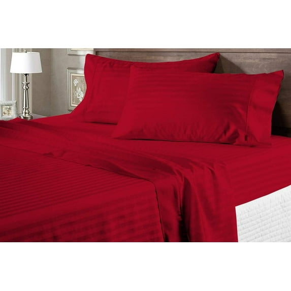 Grand King Size 4-Piece Sheet Set, 500 Thread Count 100% Egyptian Cotton, Breathable & Cooling Sheets, 23-30 Inch Deep Pocket, Grand King Size (Stripe, Red)