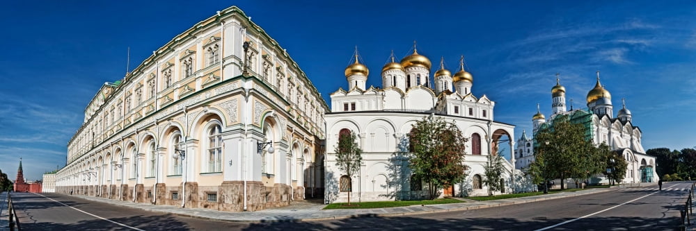 Grand Kremlin Palace with cathedrals on the right Moscow Russia Canvas Art - Panoramic Images (27 x 9)
