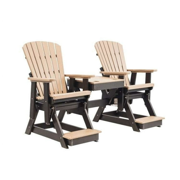 Grand Lake Amish Crafted Poly Outdoor Adirondack Double Balcony Glider, Weatherwood on Black