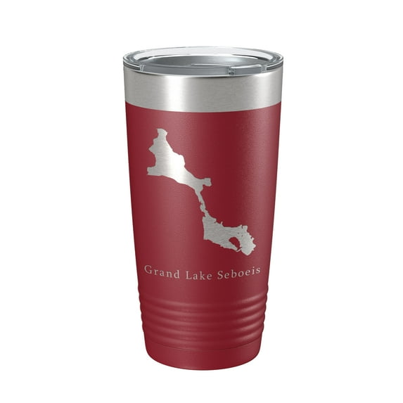 Grand Lake Seboeis Map Tumbler Travel Mug Insulated Laser Engraved Coffee Cup Maine 20 oz Maroon