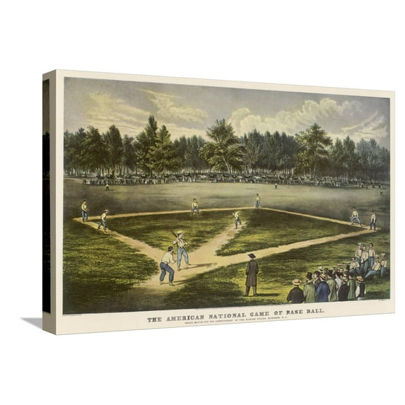 Art.com Grand Match for the Championship at the Elysian Fields Hoboken New Jersey Stretched Canvas Print Wall Art by Currier & Ives, 24" x 16"