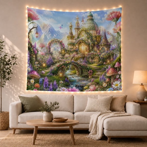 Grand Multi Spired With Castle Green Dome Glowing, Spooky Gothic for Gothic Decor Fans, Dark Art Decor, Halloween Gift, Tapestry Wall Hanging for Bedroom and Dorm