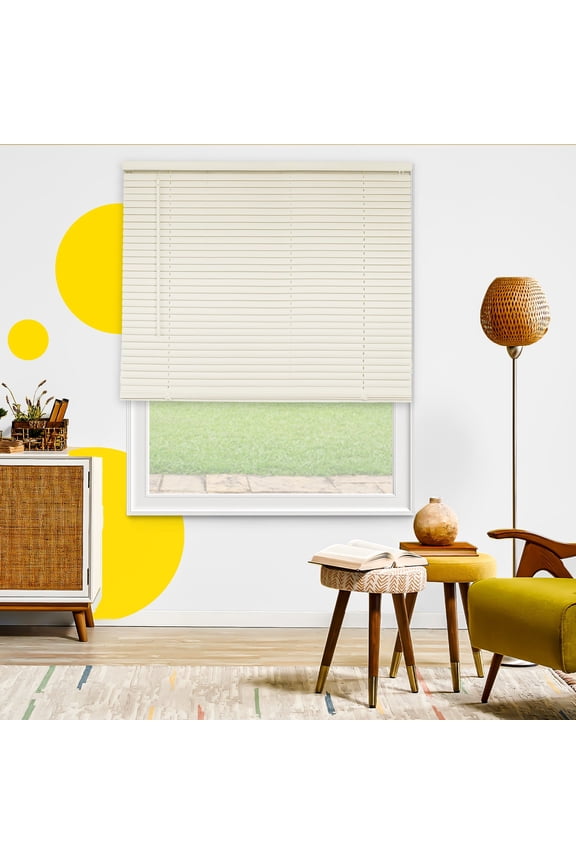 Grand Off-White 32 in. W X 48 in. H Cordless Light Filtering Vinyl Mini Window Blinds with 1 in. Slats