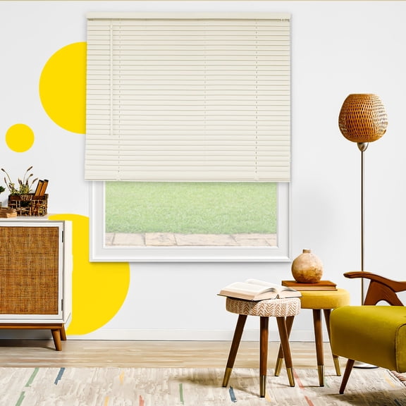 Grand Off-White 45 in. W X 48 in. H Cordless Light Filtering Vinyl Mini Window Blinds with 1 in. Slats