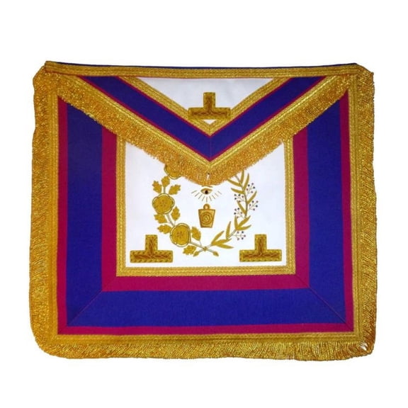 Grand Officers Mark English Regulation Apron - Blue & Pink with Gold Fringe, Adjustable Silver-Plated Snake Fitting