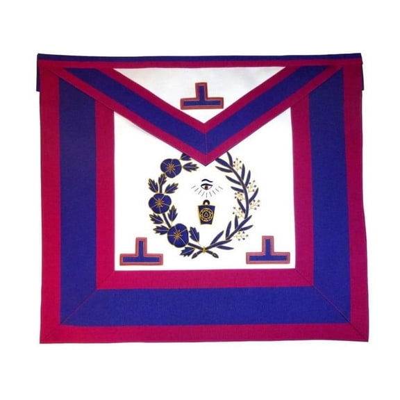 Grand Officers Mark English Regulation Apron - Pink & Blue Hand Embroidery, Custom Rank Badge, Adjustable 2-Inch Belt, Rear Pocket