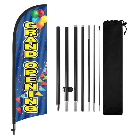 Grand Opening Advertising Swooper Flag Banners, Grand Opening Feather Flags with Pole and Ground Stake 8Ft, Advertising Feather Banner Sign for Grand Opening Business Blue