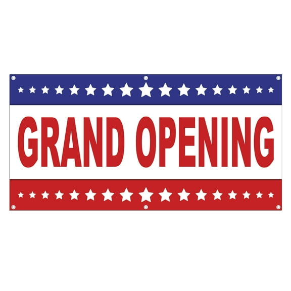 Grand Opening Banner 13 oz Heavy Duty Vinyl Grand Opening Sign for Special Events, Business, Inaugurations & Ceremonies |Outdoor/Indoor, Single-Sided with Metal Grommets (1.5x5 ft, Wh & Re)